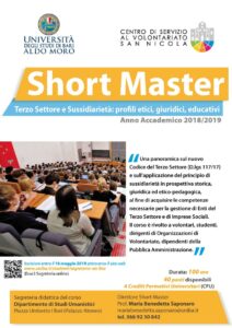 locandina Short Master Terzo Settore e Sussidiarietà 2019