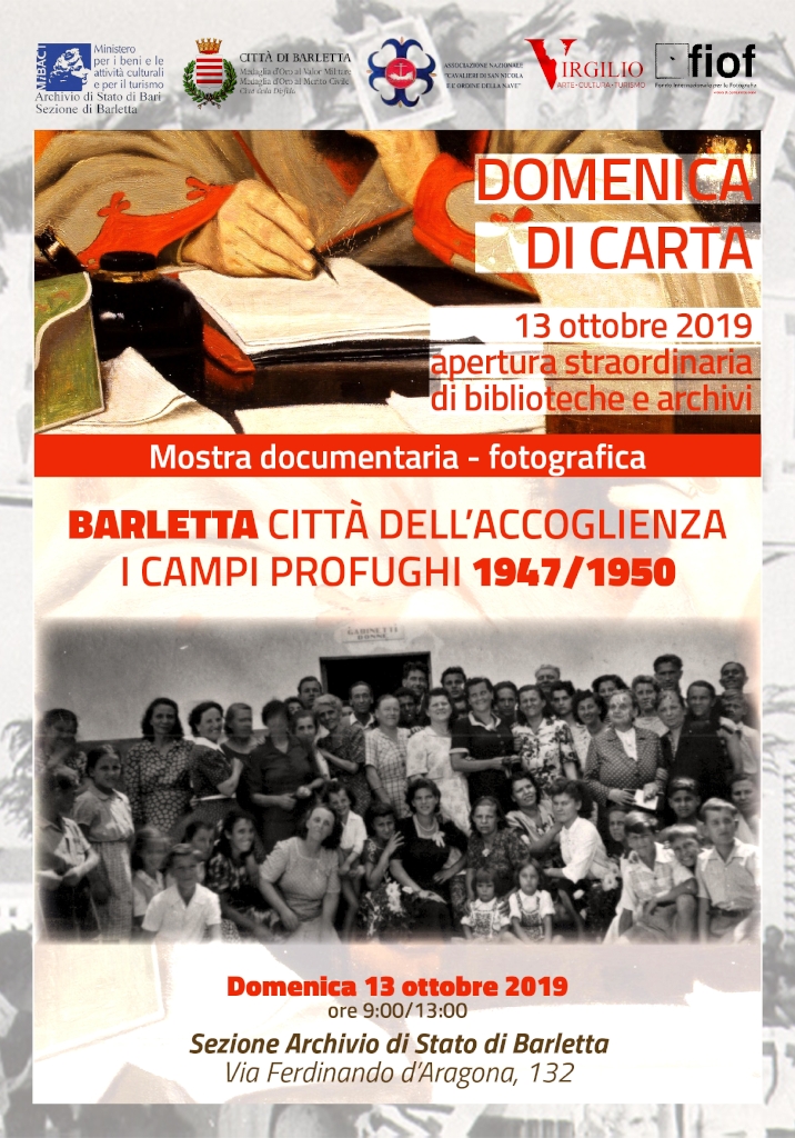 locandina Domenica di Carta - Sezione di Archivio di Stato di Barletta ottobre 2019 1024