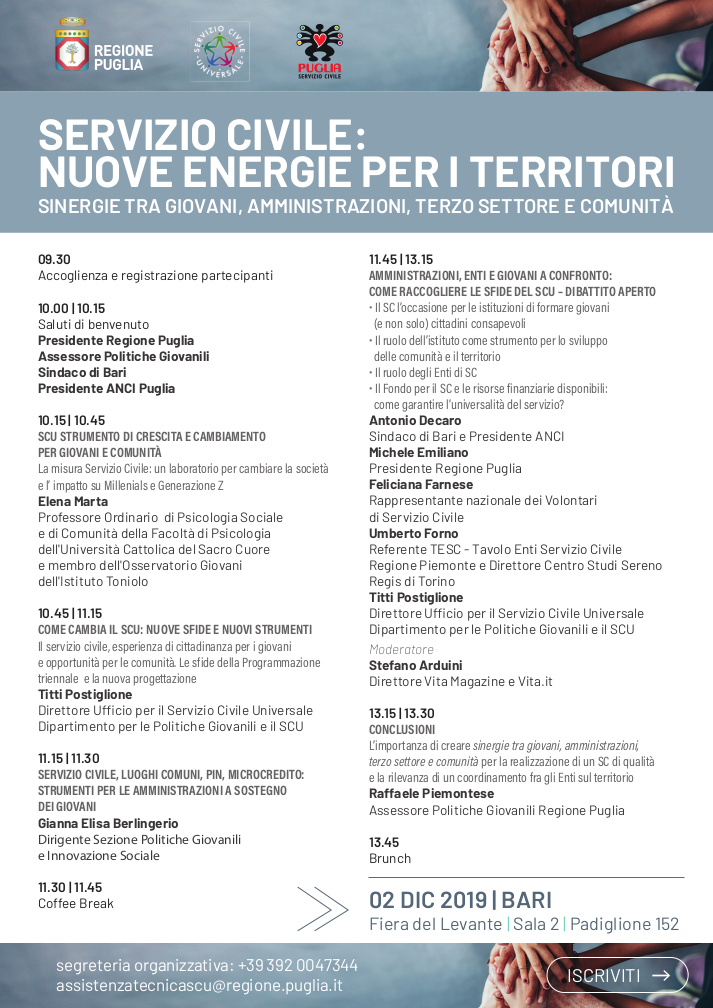 Programma convegno Servizio civile nuove energie per i territori 2019 - Regione Puglia