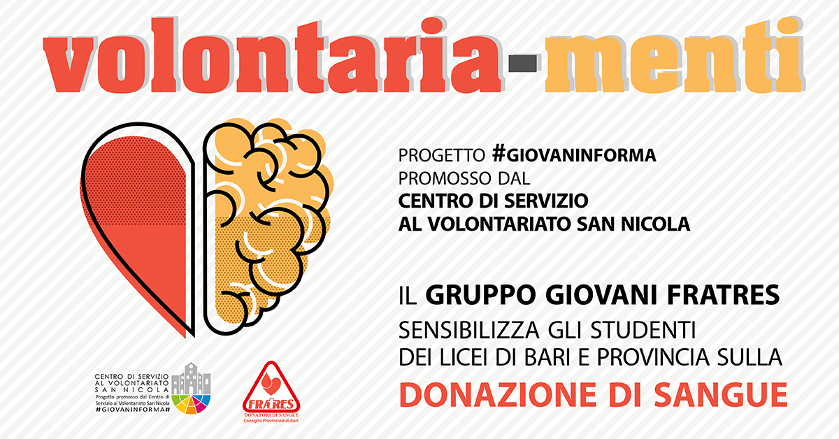 Banner #GIOVANINFORMA Volontaria-Menti Fratres provinciale Bari CSV San Nicola