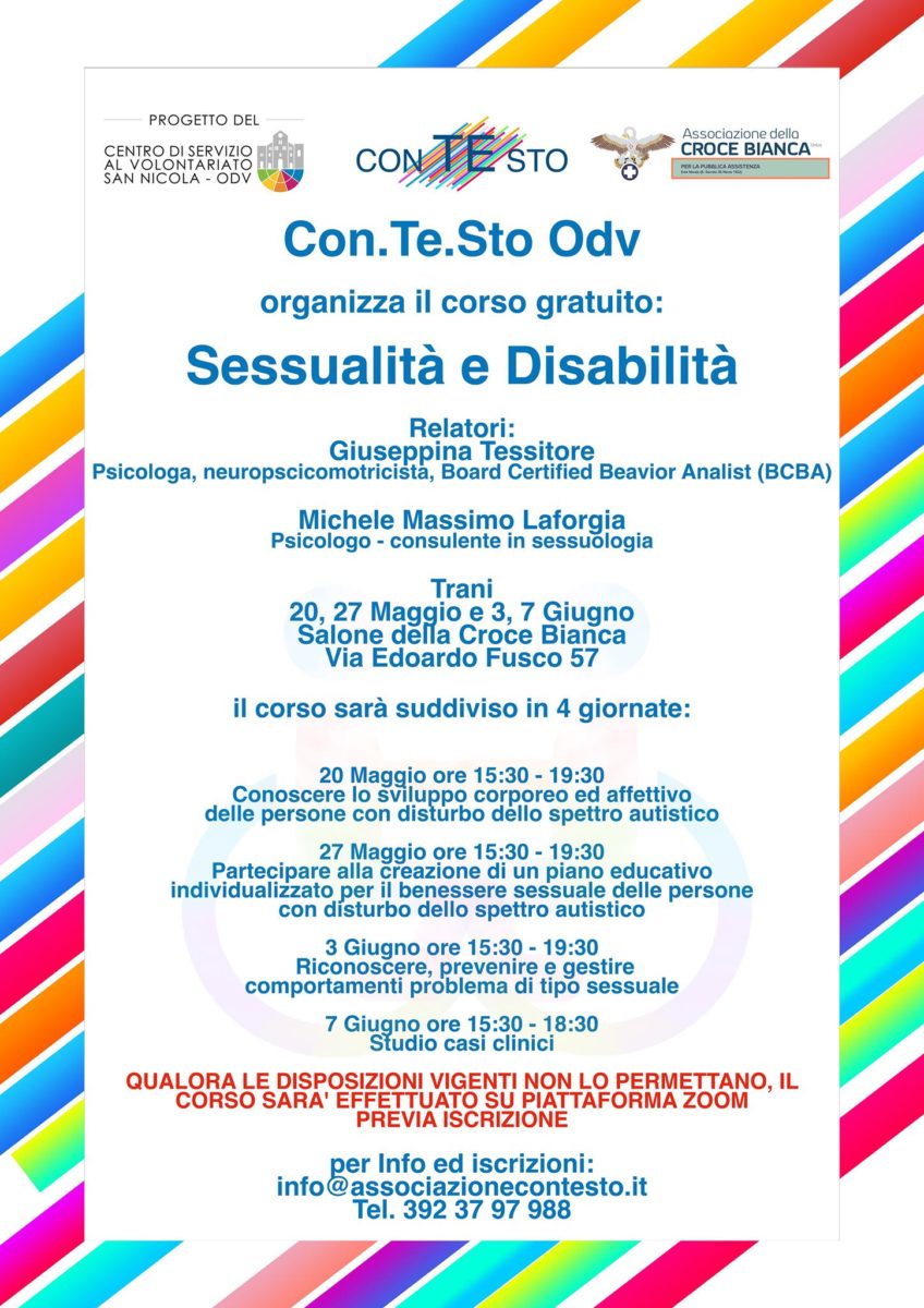 Locandina Sessualità e Disabilità CSV San Nicola Con. Te. Sto. OdV Formazione indiretta 2021