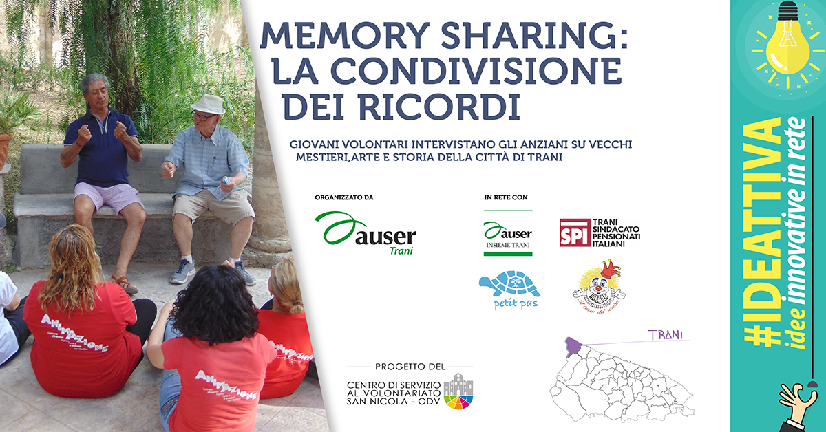 Banner Memory sharing la condivisione dei ricordi IDEATTIVA 2021 CSV San Nicola Auser volontariato ETS Trani