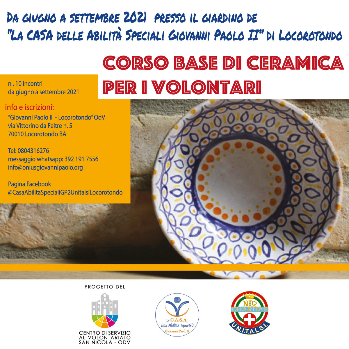 Banner-Formazione-indiretta-CSV-San-Nicola-Associazione-Giovanni-Paolo-II-Locorotondo-Corso-di-ceramica-per-volontari