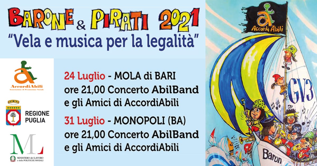 Banner Barone & Pirati - Vela e Musica per la legalità Pugliacapitalesociale 2021