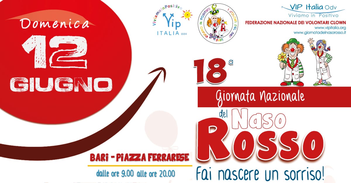 Banner Clown Viviamo in Positivo Bari ODV I colori del sud Giornata del Naso Rosso 2022 Bari