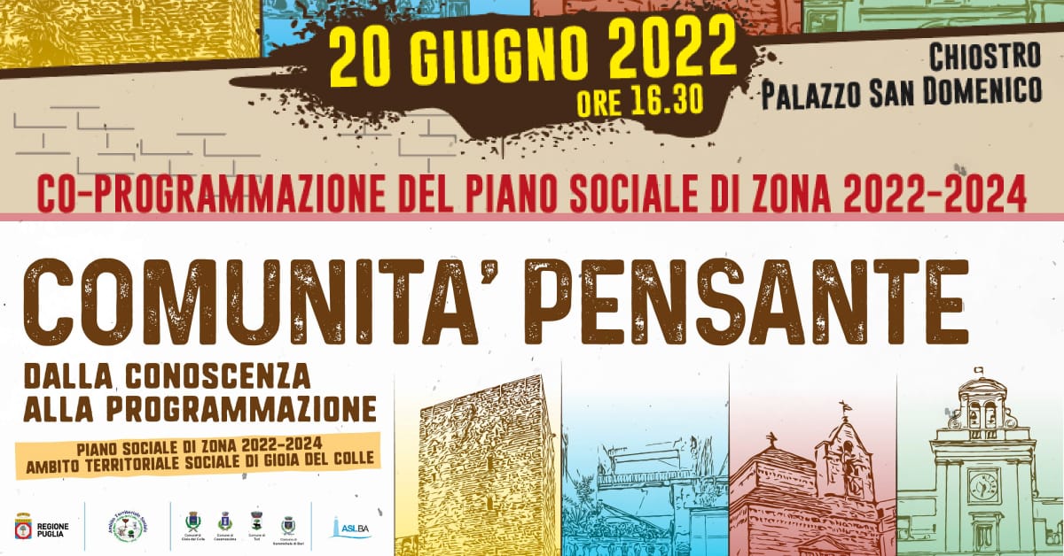Banner Piano Sociale di Zona Gioia del Colle Comunità pensante dalla conoscenza alla programmazione 2022