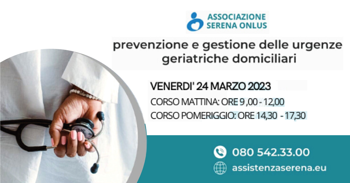 Banner corso Serena OdV prevenzione gestione urgenze geriatriche