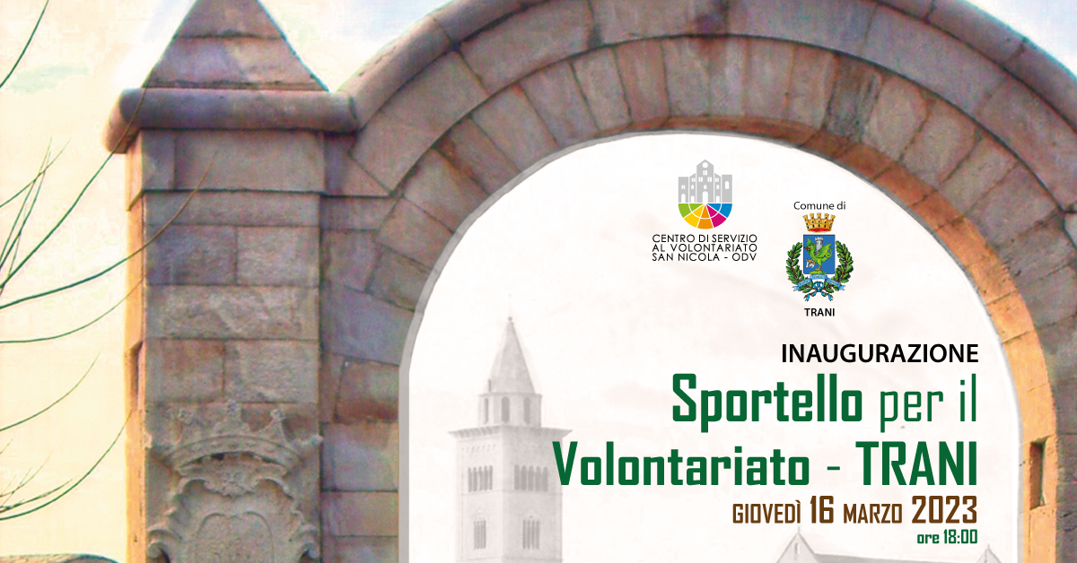 banner Inaugurazione dello Sportello per il Volontariato a Trani