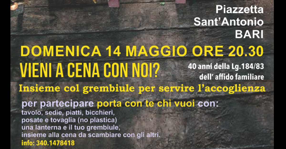 banner Vieni a cena con noi Famiglia per tutti OdV Frati Sant'Antonio Bari