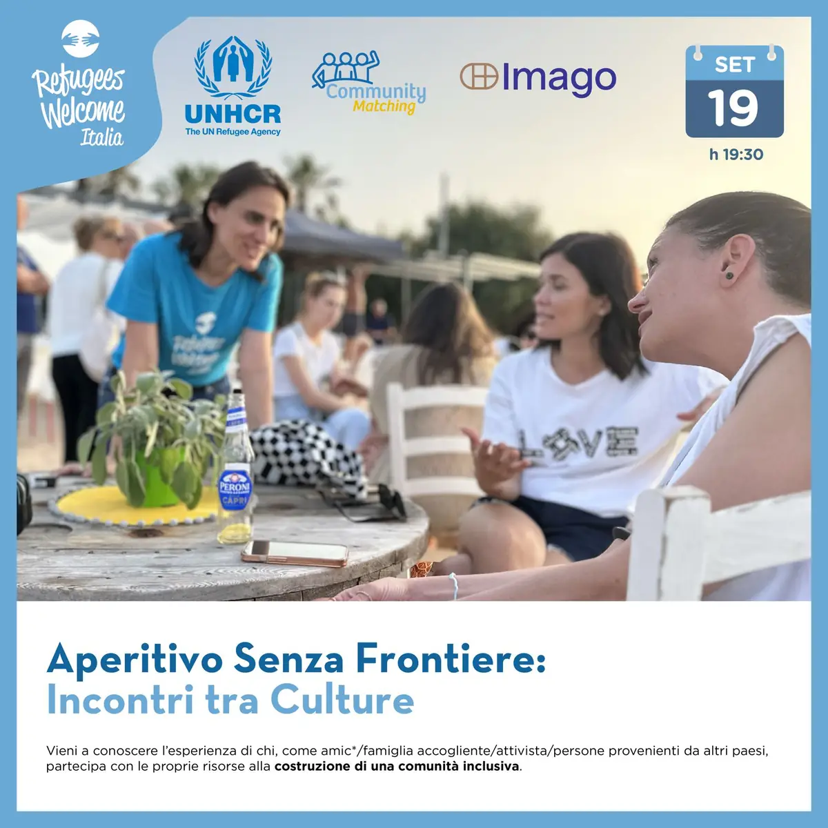 Giovedì 19 Settembre 2024 alle 19:30, Refugees Welcome Italia ETS organizza “Aperitivo Senza Frontiere: Incontro tra Culture”, presso Imago Plus in via Altamura 26 a Bari.