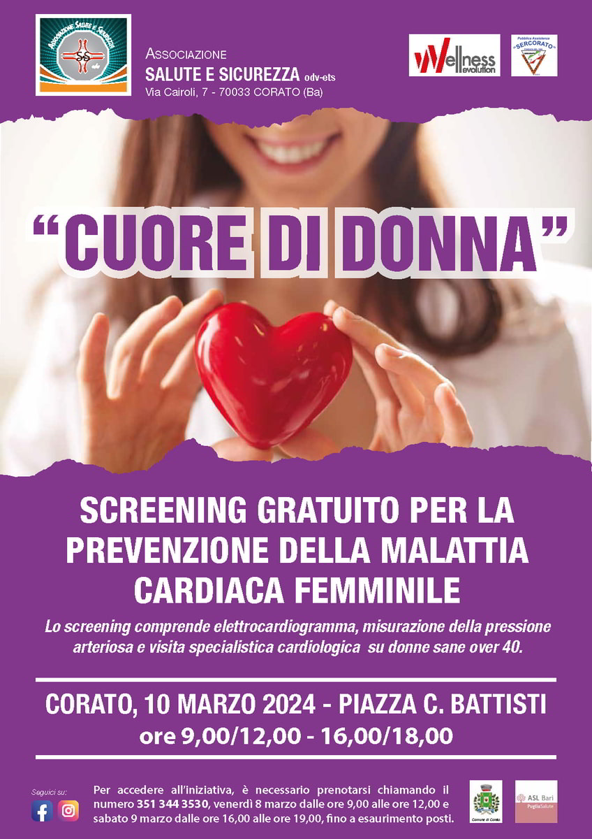 Salute Sicurezza OdV cuore donna screening cardiologici donne Corato